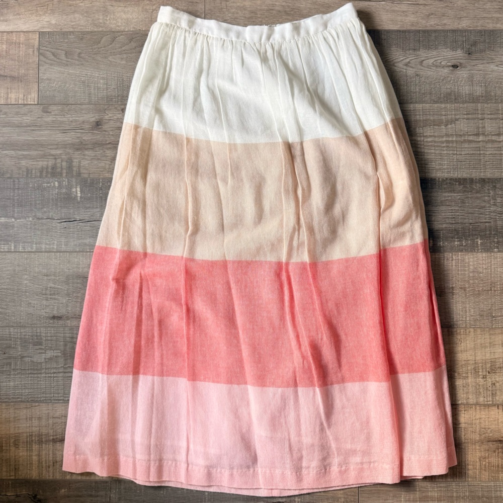 Cremieux Pink / White / Tan Cotton Color Block Midi Skirt - size 4
